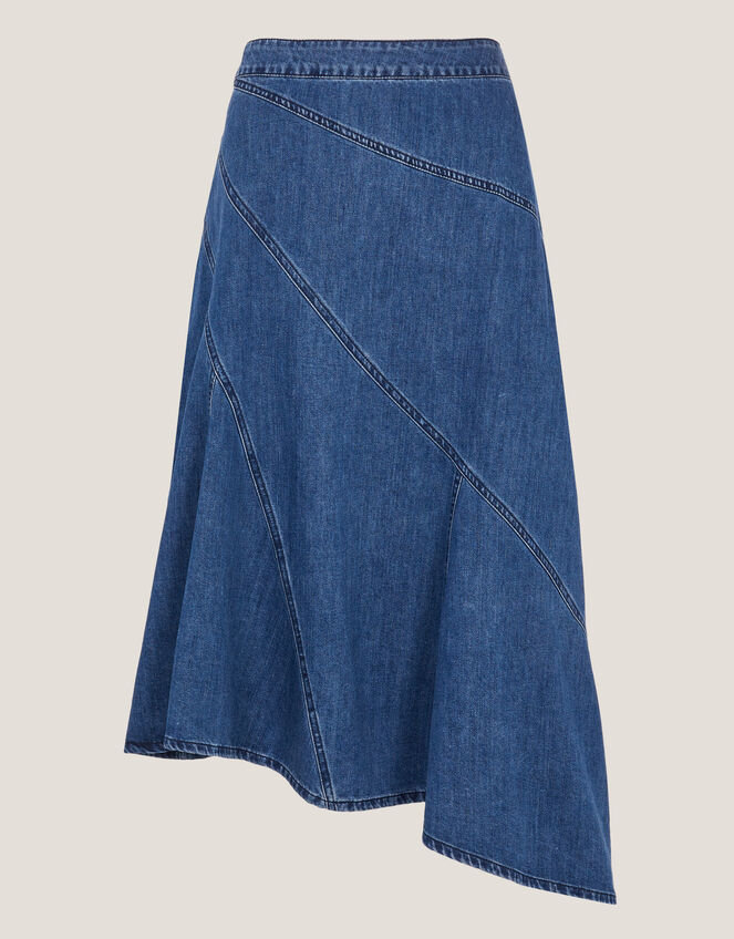 Annie Asymmetric Denim Midi Skirt, Blue (MID AUTHENTIC BLUE), large