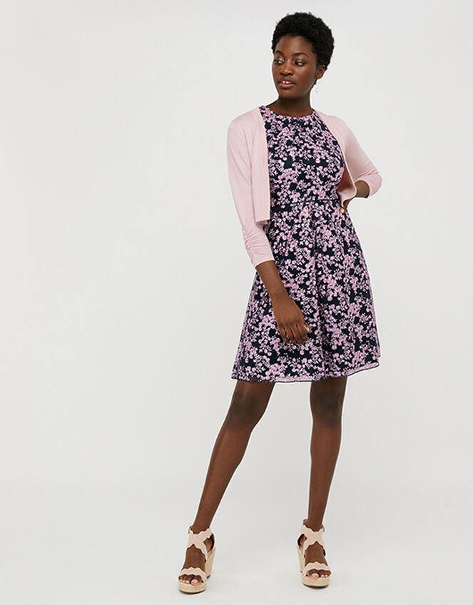 Riya Cropped Cardigan with Ruched Sleeves, Pink (BLUSH), large