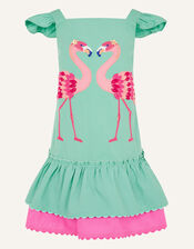 Flamingo Applique Dress , Green (GREEN), large