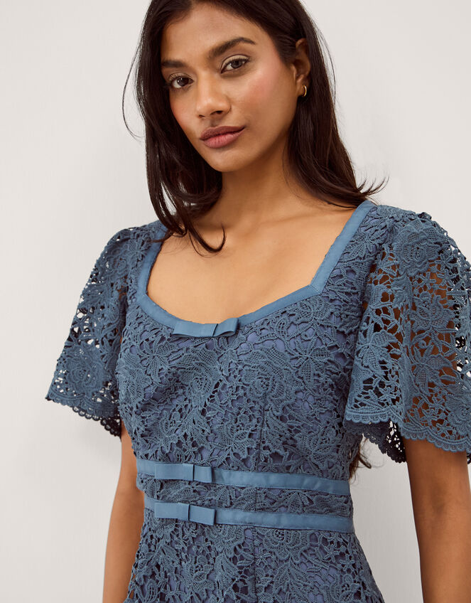 Regina Short Sleeve Lace Midi Dress Blue | Evening Dresses | Monsoon Global.