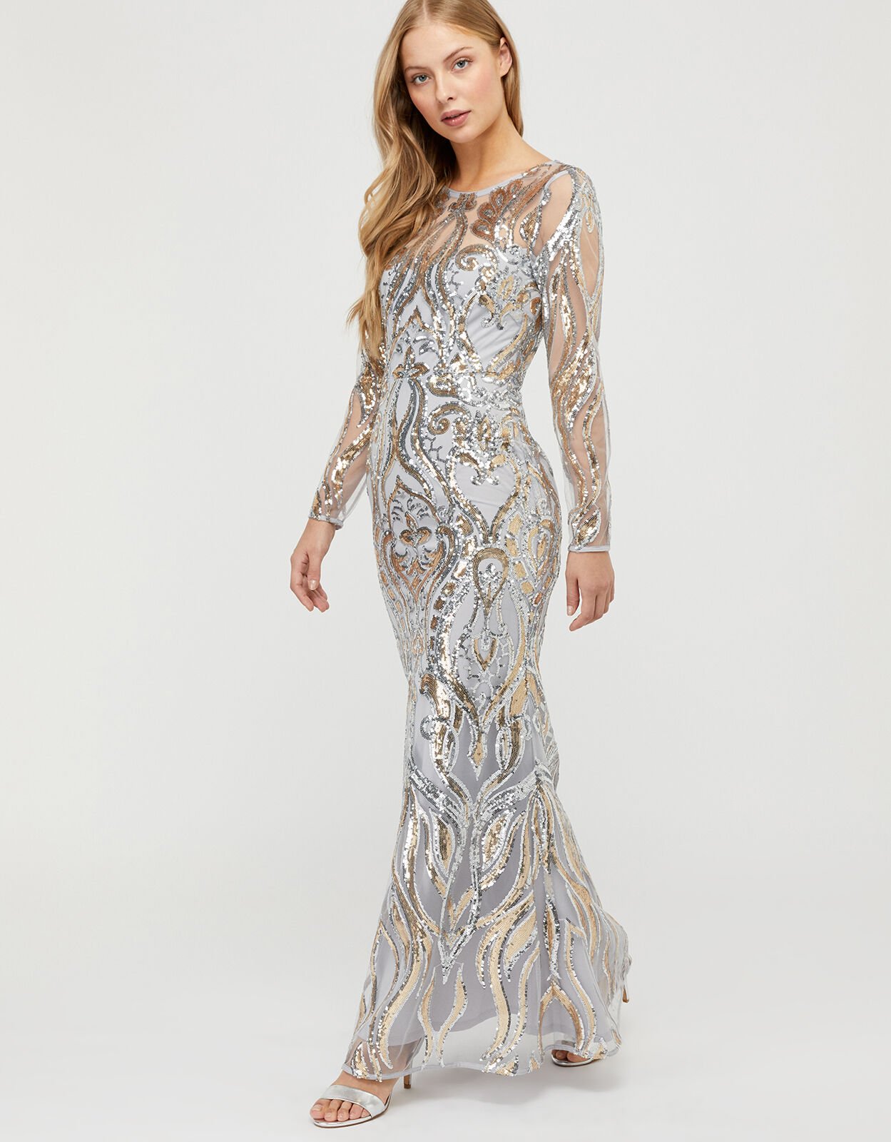 silver sequin fishtail dress