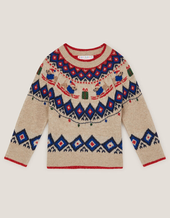 Christmas Snow Dog Fair Isle Sweater, Cream (CREAM), large