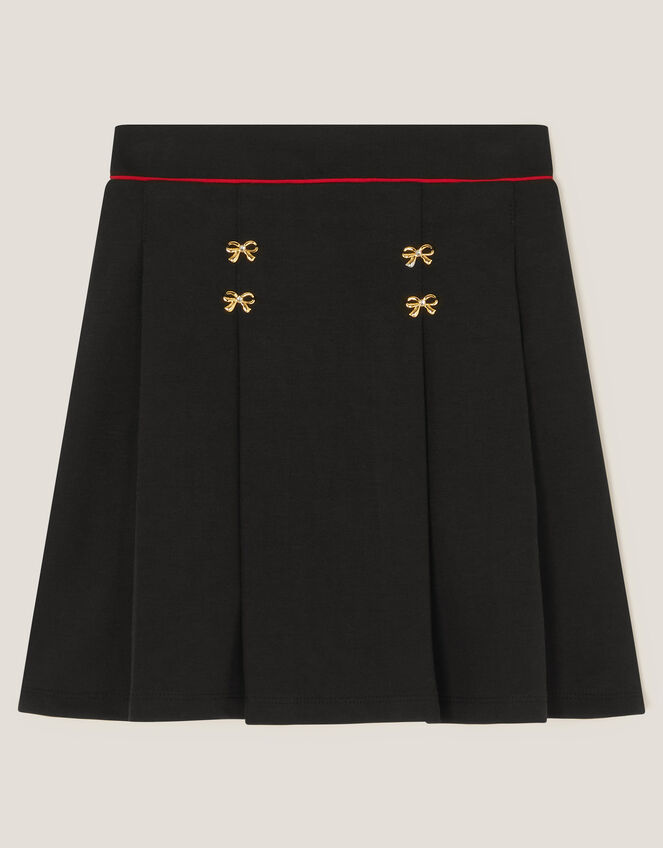 Bow Pointelle Pleated Skirt, Black (BLACK), large