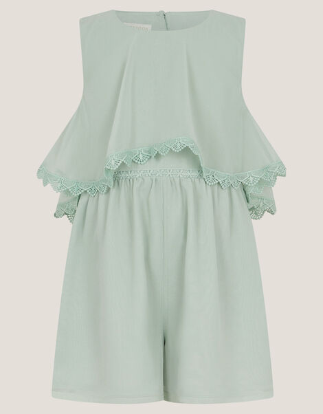 Leia Lace Trim Tier Playsuit, Orange (CORAL), large