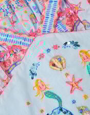 Mermaid Print Halter Dress, Blue (BLUE), large