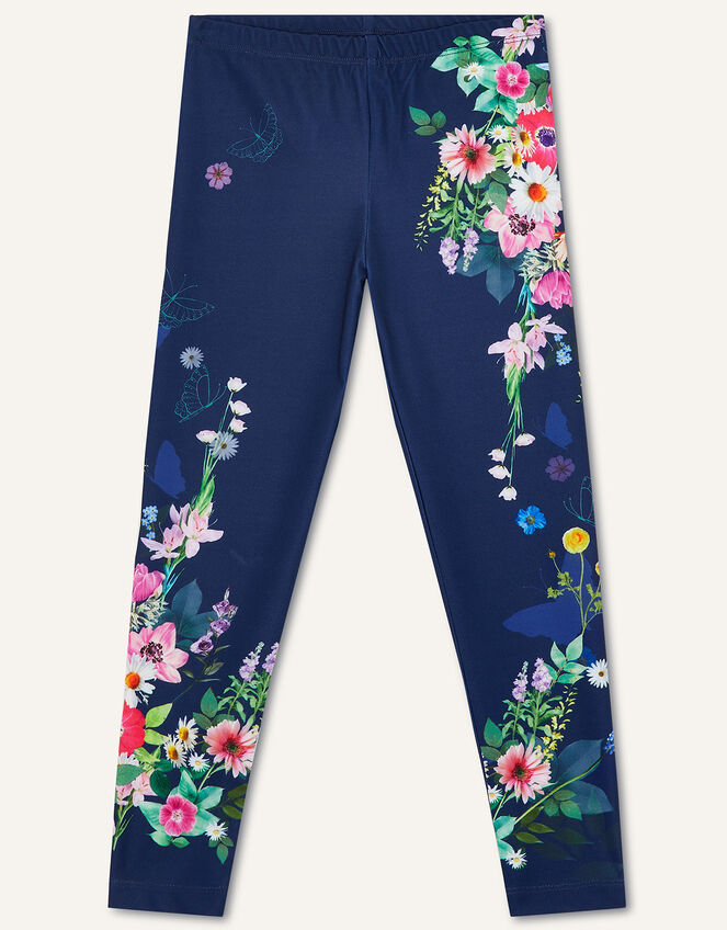 Floral Leggings, Blue (NAVY), large
