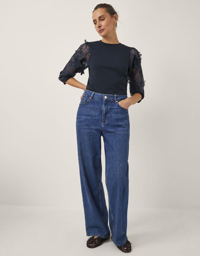 Embellished Floral Blouse, Blue (NAVY), large