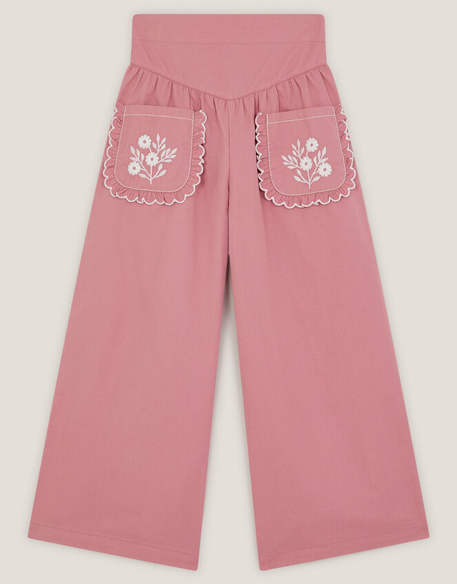 Floral Embroidered Scallop Trousers, Pink (PINK), large