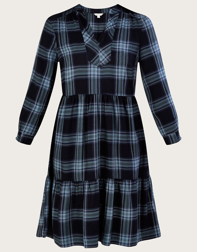 Check Short Smock Dress in LENZING™ ECOVERO™, Blue (NAVY), large