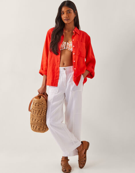 Jolie Short Wide Leg Linen Trousers, White (WHITE), large
