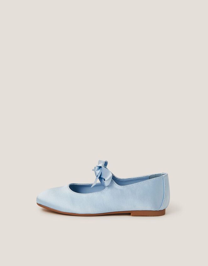 Satin Bow Ballet Flats, Blue (BLUE), large