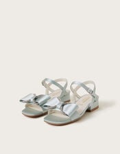 Diamante Bow Satin Sandals, Green (GREEN), large