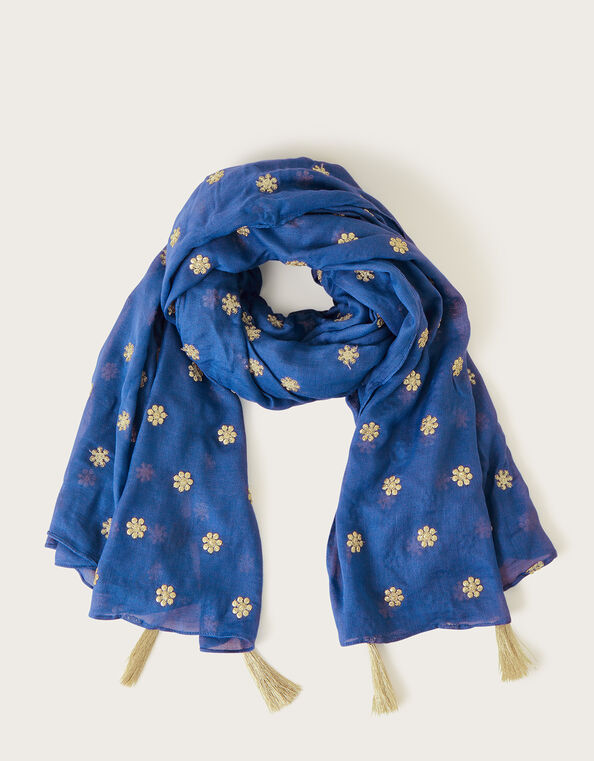 Embroidered Scarf, Blue (BLUE), large