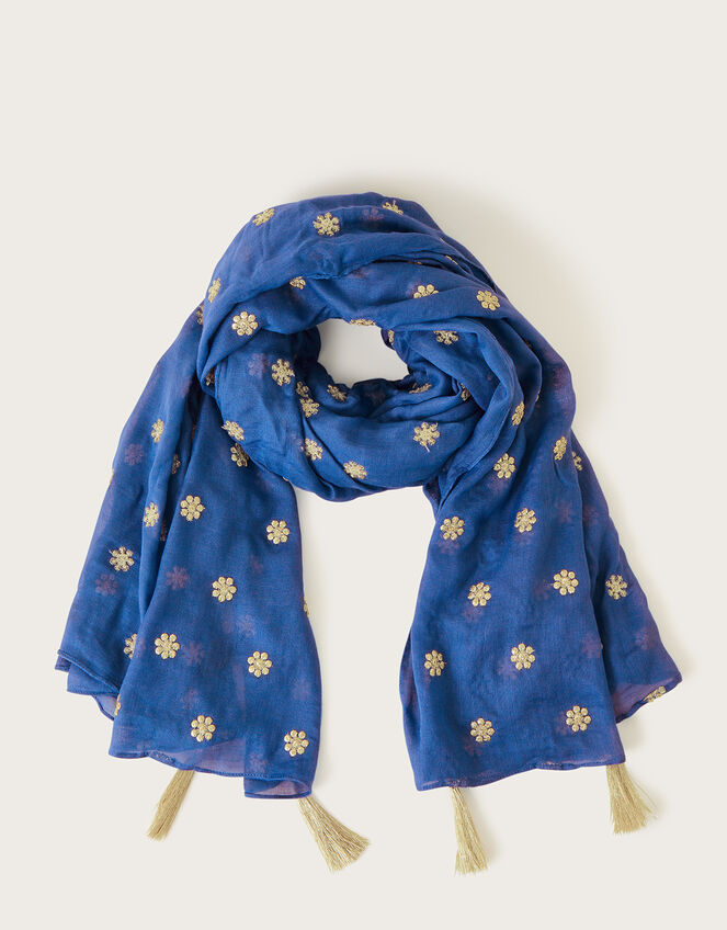 Embroidered Scarf, Blue (BLUE), large
