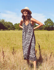 Foil and Paisley Print Dress in LENZING™ ECOVERO™, Black (BLACK), large