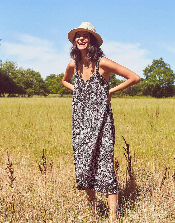 Foil and Paisley Print Dress in LENZING™ ECOVERO™, Black (BLACK), large