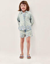 Flower Sequin Denim Jacket, Blue (BLUE), large