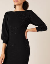 Hotfix Gem Knit Dress with Sustainable Viscose, Black (BLACK), large
