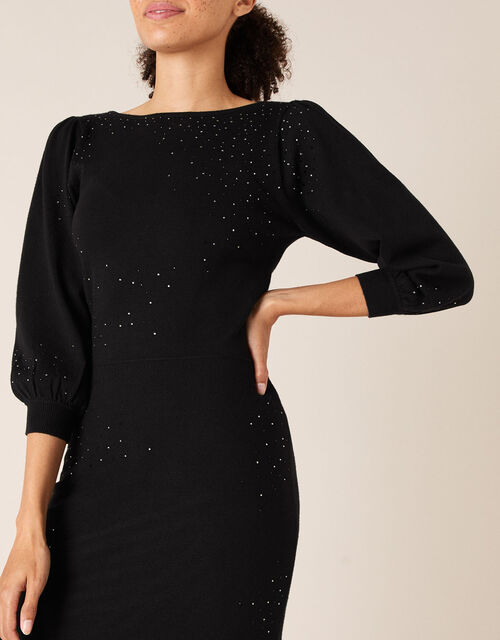 Hotfix Gem Knit Dress With Sustainable Viscose Black Casual Day Dresses Monsoon Global