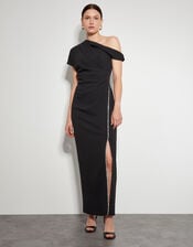 Tia Asymmetrical Jersey Maxi Dress, Black (BLACK), large