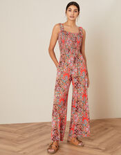 Tile Print Jumpsuit, Orange (CORAL), large
