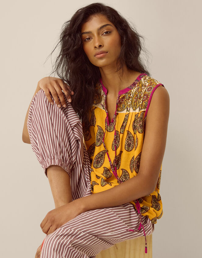 Magdalena Sleeveless Paisley Top, Yellow (YELLOW), large