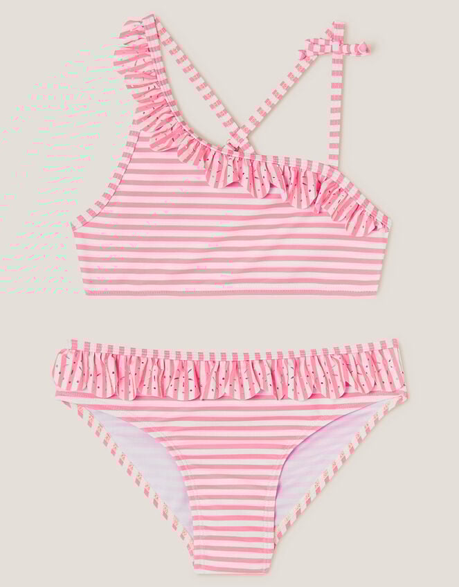 Stripe Ruffle Bikini Set, Orange (ORANGE), large