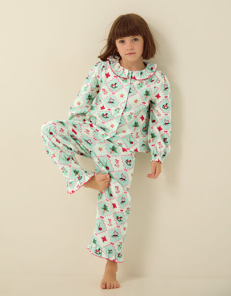 Christmas Patch Print Long Pyjamas Set, Green (GREEN), large