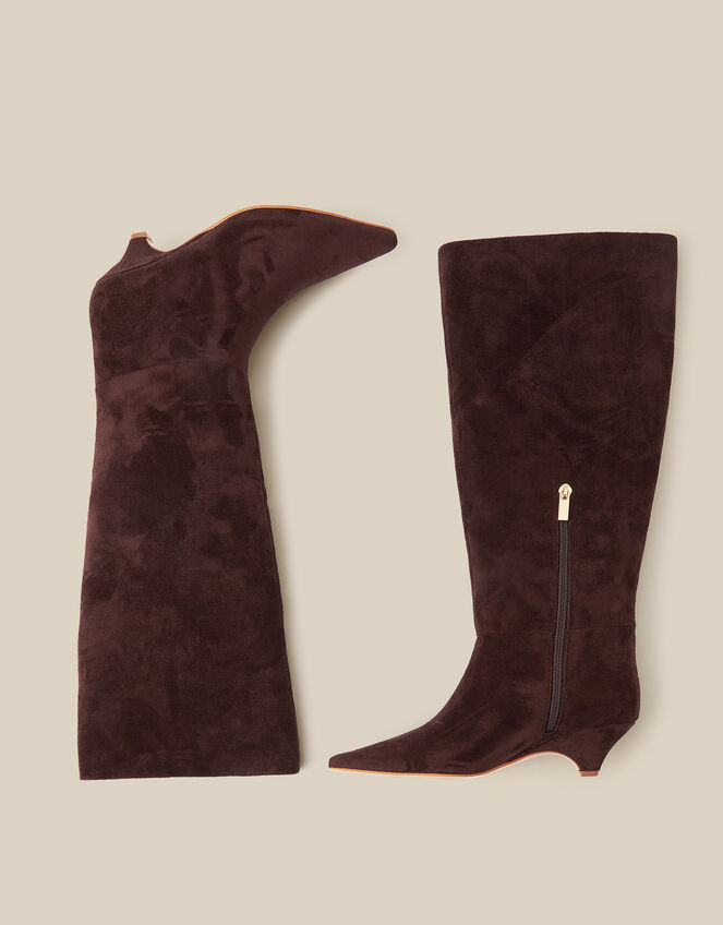 Isha Faux Suede Knee High Heeled Boots, Brown (CHOCOLATE), large