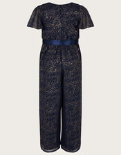 Foil Print Jumpsuit in Recycled Polyester, Blue (NAVY), large
