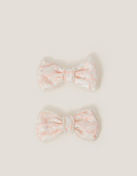 2-Pack Pearly Lace Bow Hair Clips, Pink (PINK), large