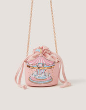 Carousel Print Drawstring Crossbody Bag, , large