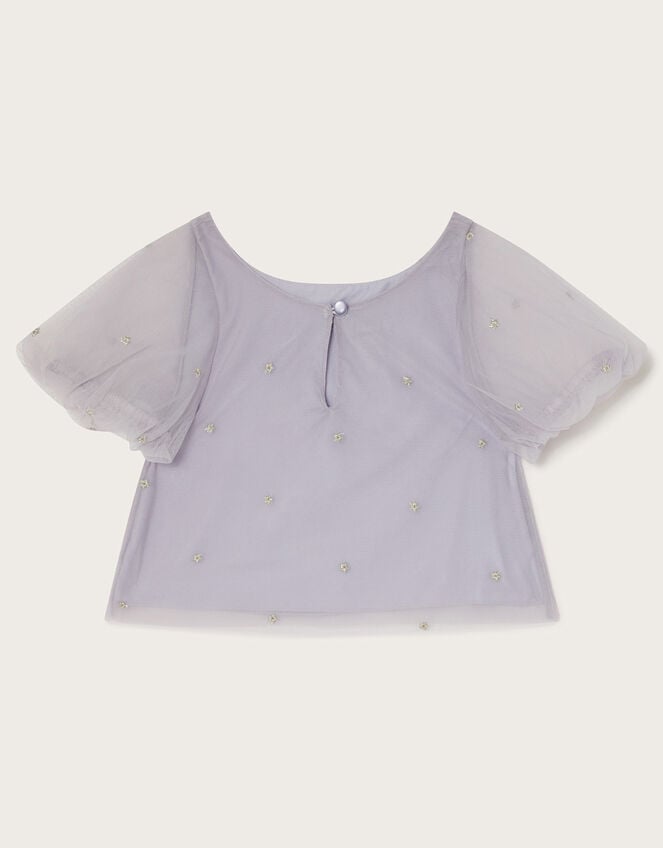 Nicola Embroidered Puff Sleeve Top, Purple (LILAC), large