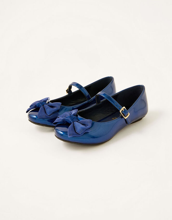 Organza Bow Patent Ballerina Flats, Blue (NAVY), large