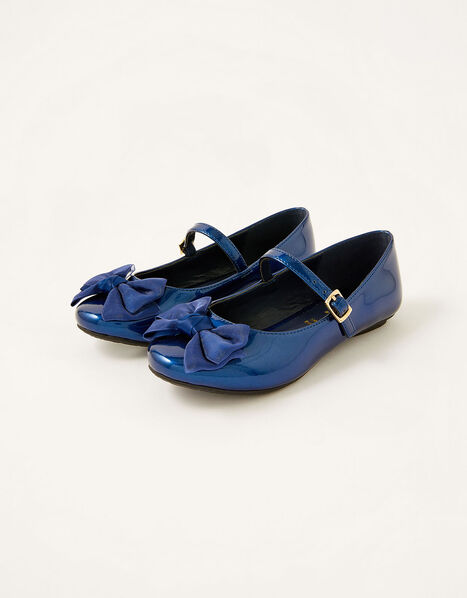 Organza Bow Patent Ballerina Flats Blue, Blue (NAVY), large