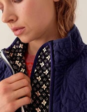 East Celine Lightly Quilted Floral Stitch Jacket, Blue (NAVY), large