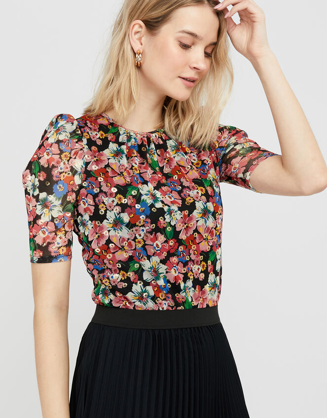 Flore Floral Mesh Top, Multi (MULTI), large