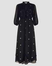 Delilah Sheer Sleeve Embroidered Midi Dress, Black (BLACK), large