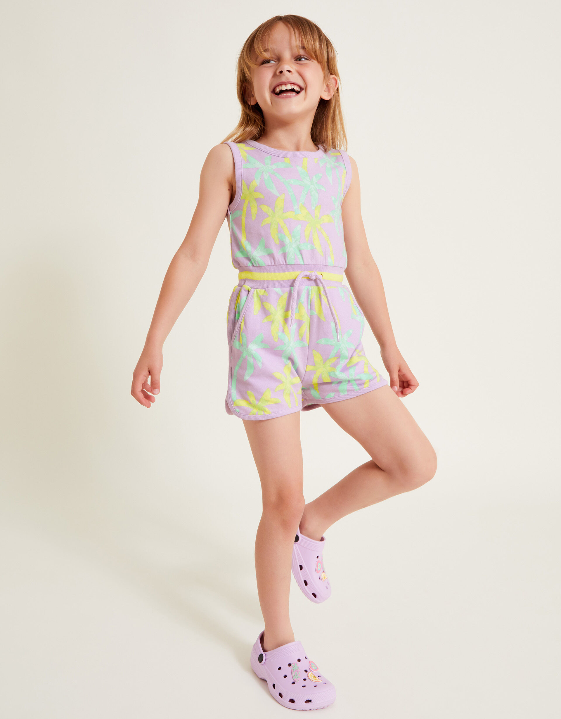 Palm Print Playsuit Purple Girls Jumpsuits Playsuits Monsoon Global