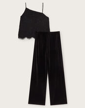Lace Cami Top and Velvet Pants Set, Black (BLACK), large