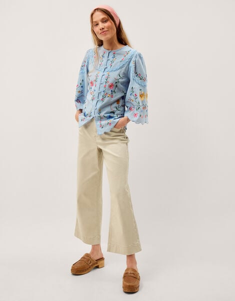 Alice Floral Embroidered Top, Blue (BLUE), large