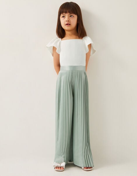 Satin Pleated Jumpsuit, Green (GREEN), large