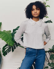 Lace Collar Jumper, Grey (GREY MARL), large