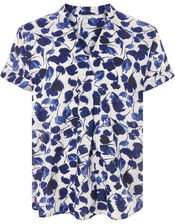 Dolly Printed Top in Linen and Organic Cotton, Blue (BLUE), large