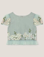 Floral Embroidered Party Top, Green (SAGE), large
