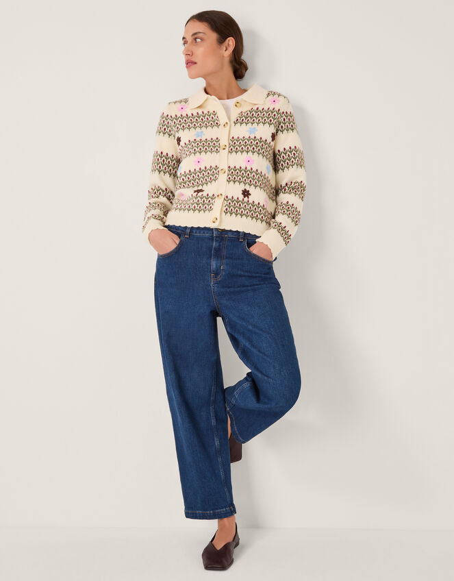 Ella Floral Knitted Cardigan, Ivory (IVORY), large