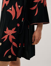 Zora Embroidered Mini Wrap Dress, Black (BLACK), large