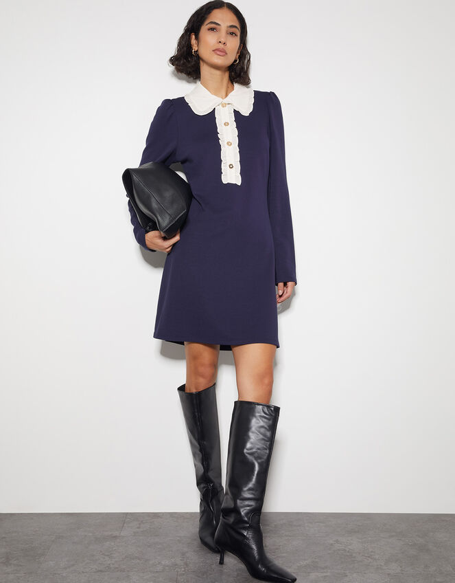 Penny Ponte Frill Collar Mini Dress, Blue (NAVY), large