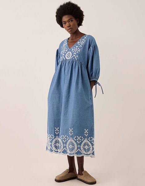 East Coralie Denim Broderie Detailed Dress, Blue (BLUE), large