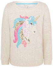 Sequin Unicorn Sweatshirt in Organic Cotton, Camel (OATMEAL), large